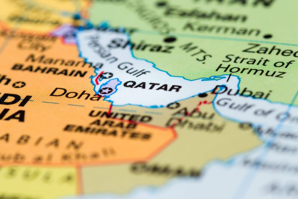 close up of a world map with the country of qatar 2026 01 11 10 25 11 utc