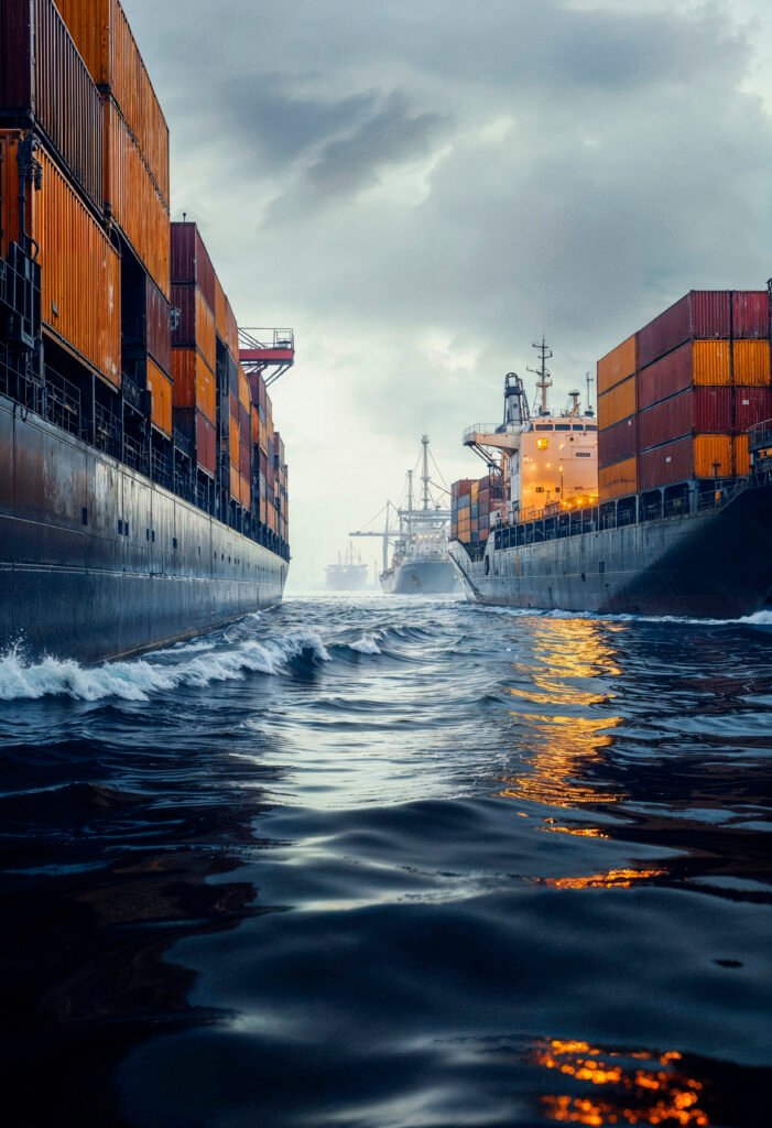 container ships sailing through ocean