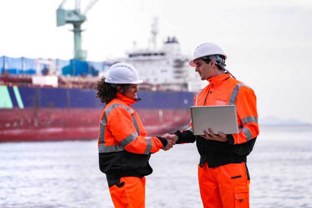engineers communicate while inspecting dockside lo 2026 01 09 10 40 40 utc